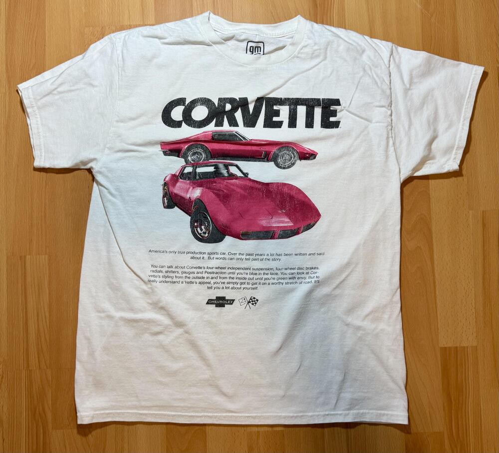 Vintage Corvette Shirt Mens Large White GM Chevrolet Sports Car Graphic 90s Tee